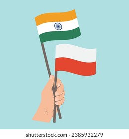 Flaggen Indiens und Polens, Händeflaggen