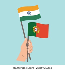 Flags of India and Portugal, Hand Holding flags