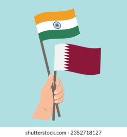 Flags of India and Qatar, Hand Holding flags