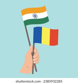 Flags of India and Romania, Hand Holding flags