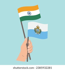 Flags of India and San Marino, Hand Holding flags