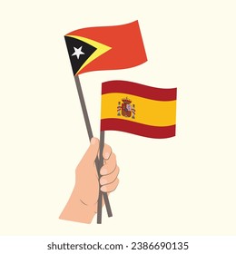 Flags of India and Spain, Hand Holding flags