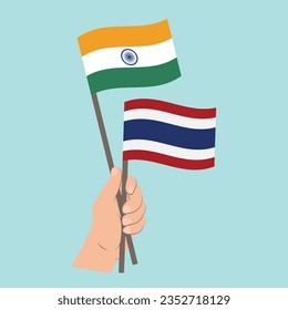 Flags of India and Thailand, Hand Holding flags