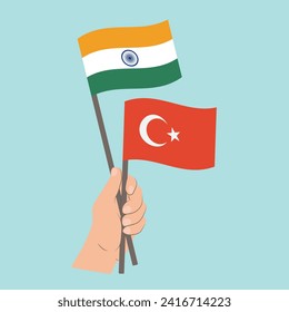 Banderas de la India y Turquía, con banderas de mano