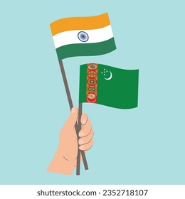 Flags of India and Turkmenistan, Hand Holding flags