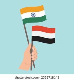 Flags of India and Yemen, Hand Holding flags