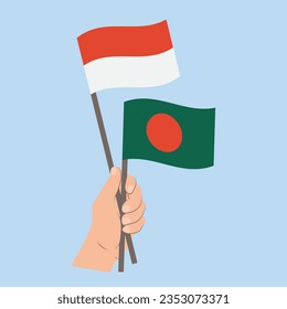 Flags of Indonesia and Bangladesh, Hand Holding flags