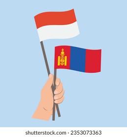 Flags of Indonesia and Mongolia, Hand Holding flags