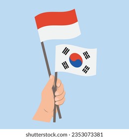 Flags of Indonesia and South Korea, Hand Holding flags