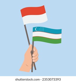 Flags of Indonesia and Uzbekistan, Hand Holding flags
