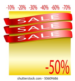 Flags with inscription of sale on a yellow sheet. Vector.