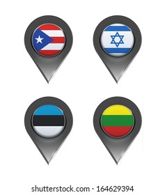 Flags inside pointers over white background. Vector design.