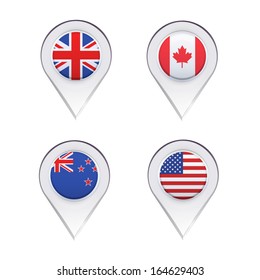 Flags inside pointers over white background. Vector design.