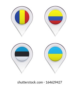 Flags inside pointers over white background. Vector design.