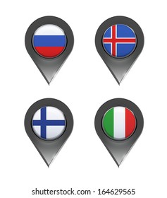 Flags inside pointers over white background. Vector design.