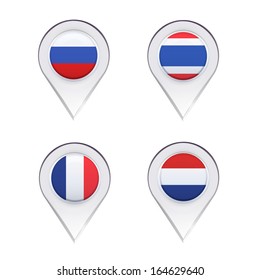 Flags inside pointers over white background. Vector design.
