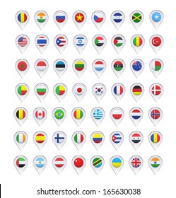 Flags inside pointers over white background. Vector design. 