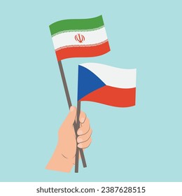 Flags of Iran and Czech Republic, Hand Holding flags