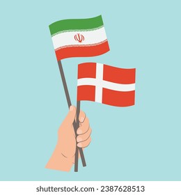 Flags of Iran and Denmark, Hand Holding flags