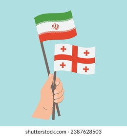 Flags of Iran and Georgia, Hand Holding flags