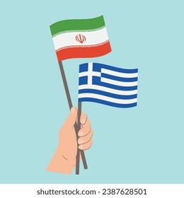 Flags of Iran and Greece, Hand Holding flags