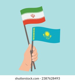 Flags of Iran and Kazakhstan, Hand Holding flags