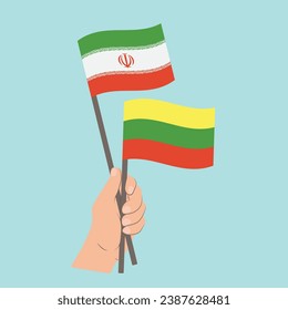 Flags of Iran and Lithuania, Hand Holding flags