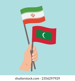 Flags of Iran and Maldives, Hand Holding flags
