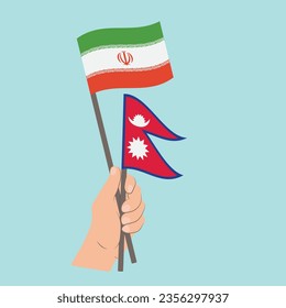 Flags of Iran and Nepal, Hand Holding flags