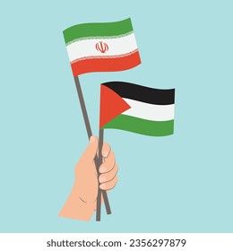 Flags of Iran and Palestine, Hand Holding flags