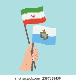 Flags of Iran and San Marino, Hand Holding flags