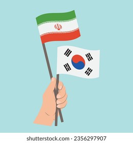 Flags of Iran and South Korea, Hand Holding flags