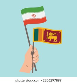 Flags of Iran and Sri Lanka, Hand Holding flags
