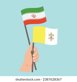 Banderas de Irán y Ciudad del Vaticano, con banderas de mano