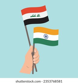 Flags of Iraq and India, Hand Holding flags