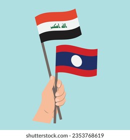 Flags of Iraq and Laos, Hand Holding flags
