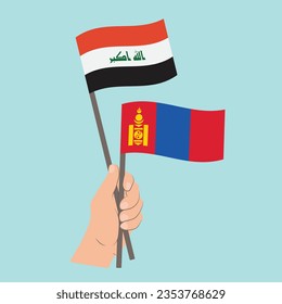 Flags of Iraq and Mongolia, Hand Holding flags