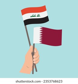 Flags of Iraq and Qatar, Hand Holding flags