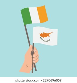 Flags of Ireland and Cyprus, Hand Holding flags