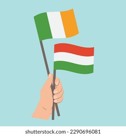 Flags of Ireland and Hungary, Hand Holding flags