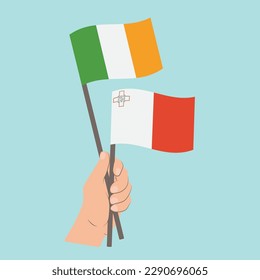 Flags of Ireland and Malta, Hand Holding flags