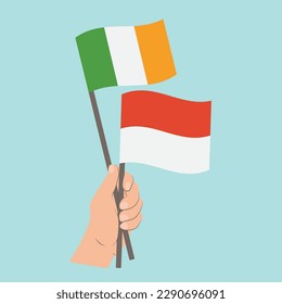 Banderas de Irlanda y Mónaco, banderas de mano