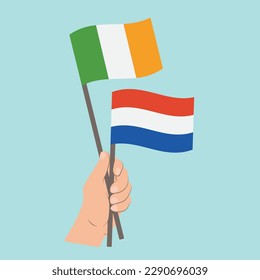Flags of Ireland and the Netherlands, Hand Holding flags