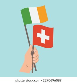 Flags of Ireland and Switzerland, Hand Holding flags