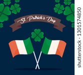 flags irish with clover of st patrick day