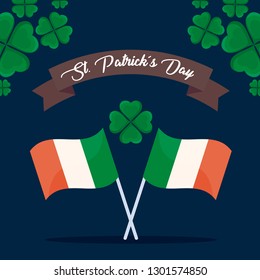 flags irish with clover of st patrick day
