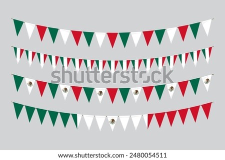 Flags isolated. Mexico paper bunting. flags birthday, anniversary, celebrate event.
