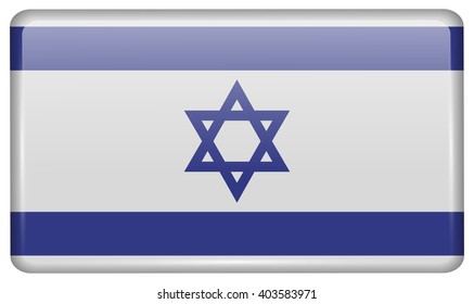 Flags of Israel in the form of a magnet on refrigerator with reflections light. Vector illustration