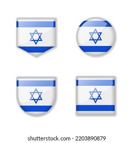 Flags of Israel - glossy collection. Set of vector illustrations