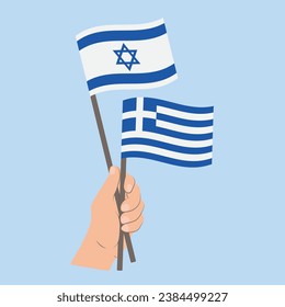 Flags of Israel and Greece, Hand Holding flags